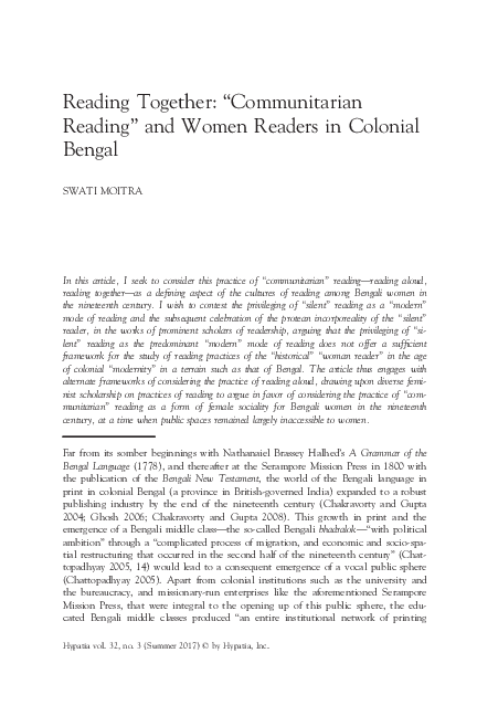(PDF) Reading Together: “Communitarian Reading” and Women Readers in ...