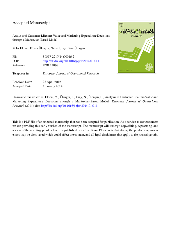 (PDF) Analysis of customer lifetime value and marketing expenditure ...