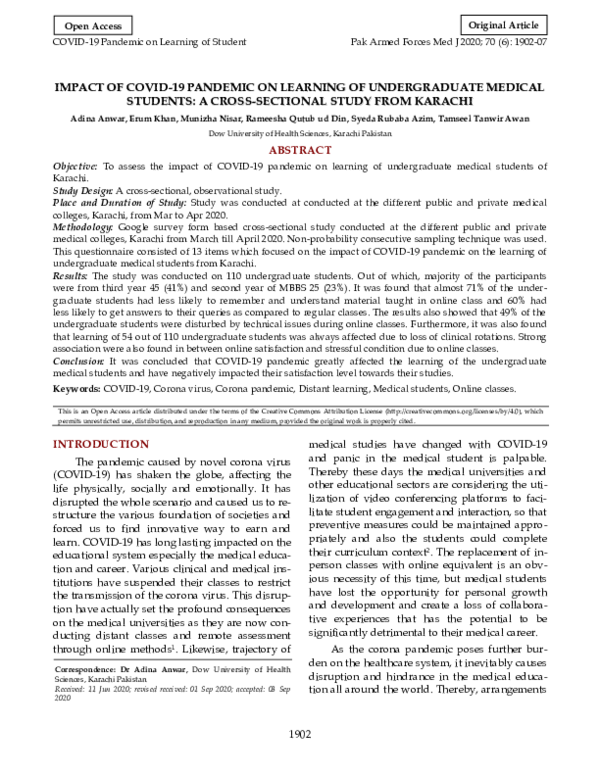 (PDF) The IMPACT OF COVID-19 PANDEMIC ON LEARNING OF UNDERGRADUATE ...