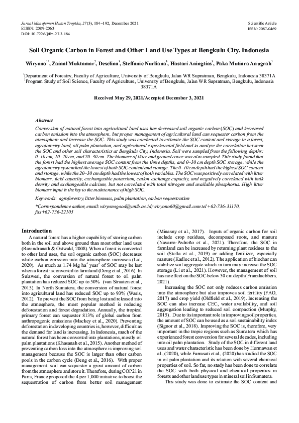 (PDF) Soil Organic Carbon in Forest and Other Land Use Types at ...