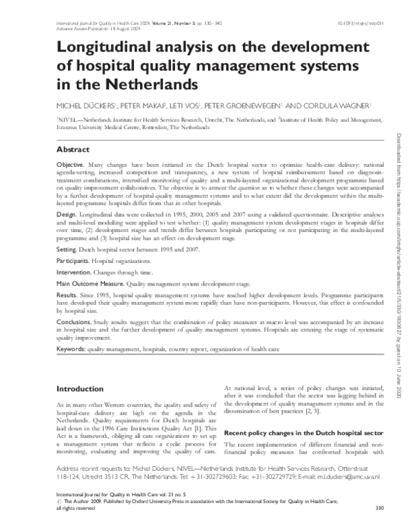 (PDF) Longitudinal analysis on the development of hospital quality ...