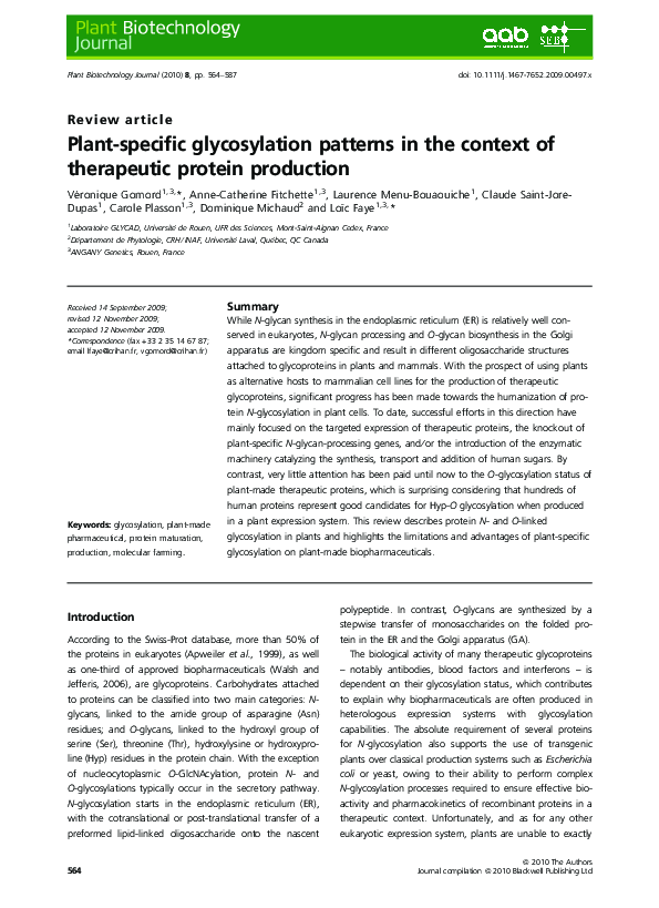 (PDF) Plant-specific glycosylation patterns in the context of ...