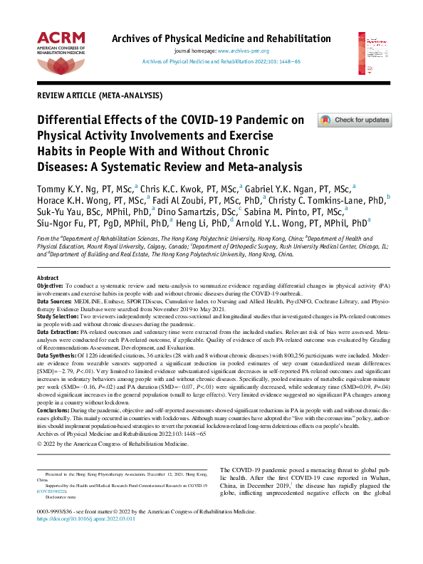 (PDF) Differential Effects of the COVID-19 Pandemic on Physical ...