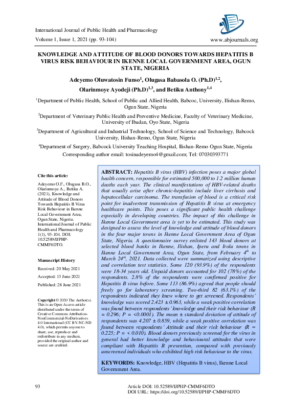 (PDF) Knowledge and Attitude of Blood Donors Towards Hepatitis B Virus ...