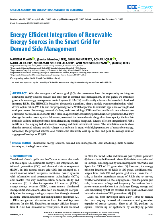 (PDF) Energy Efficient Integration of Renewable Energy Sources in the ...