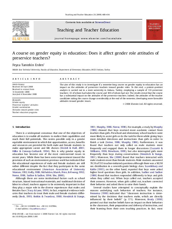 (PDF) A course on gender equity in education: Does it affect gender ...