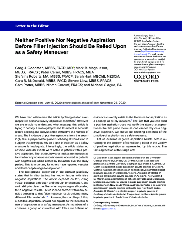 (PDF) Neither Positive Nor Negative Aspiration Before Filler Injection ...