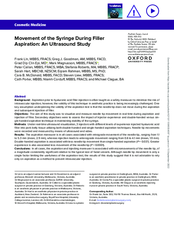 (PDF) Movement of the Syringe During Filler Aspiration An Ultrasound