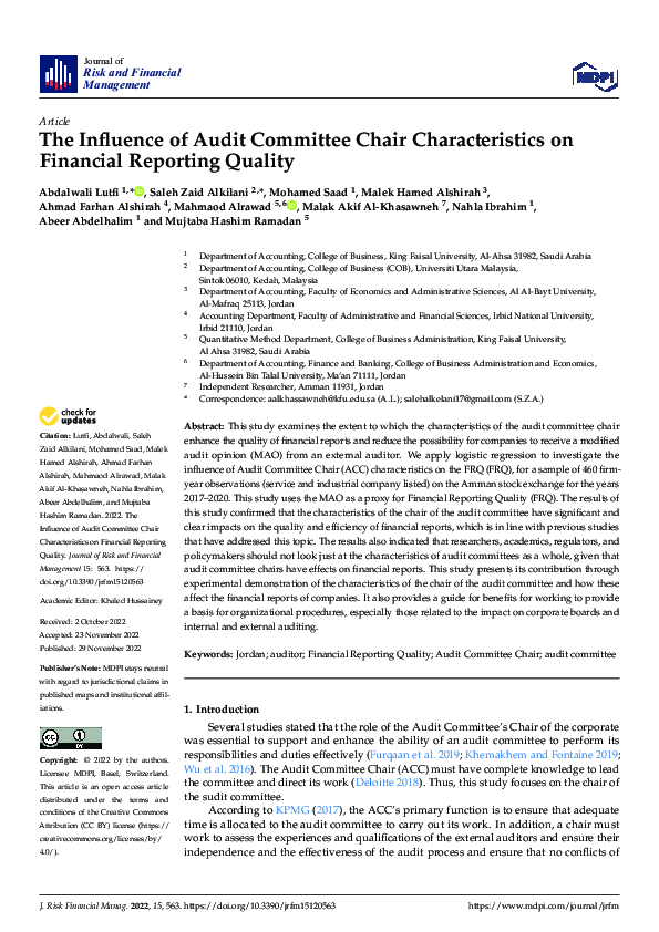 (PDF) The Influence of Audit Committee Chair Characteristics on ...