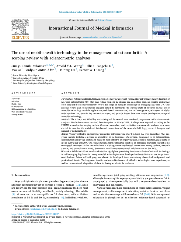 (PDF) The use of mobile health technology in the management of ...