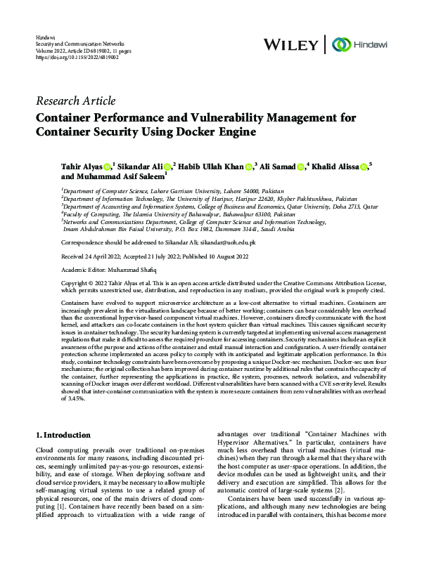 (PDF) Container Performance and Vulnerability Management for Container ...