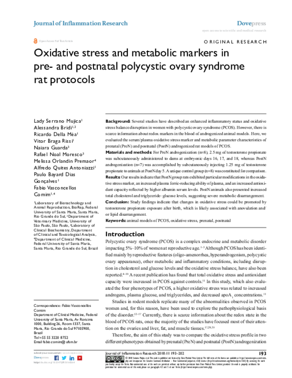 (PDF) Oxidative stress and metabolic markers in pre- and postnatal ...