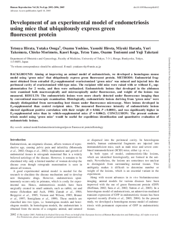 (PDF) Development of an experimental model of endometriosis using mice ...