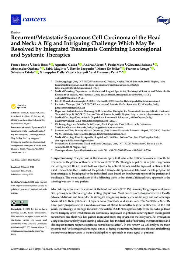 (PDF) Recurrent/Metastatic Squamous Cell Carcinoma of the Head and Neck ...