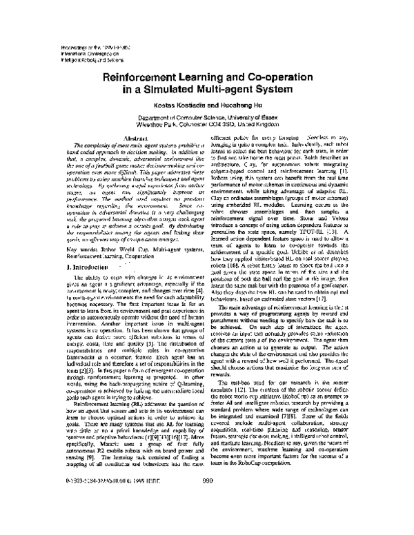 (PDF) Reinforcement learning and co-operation in a simulated multi ...