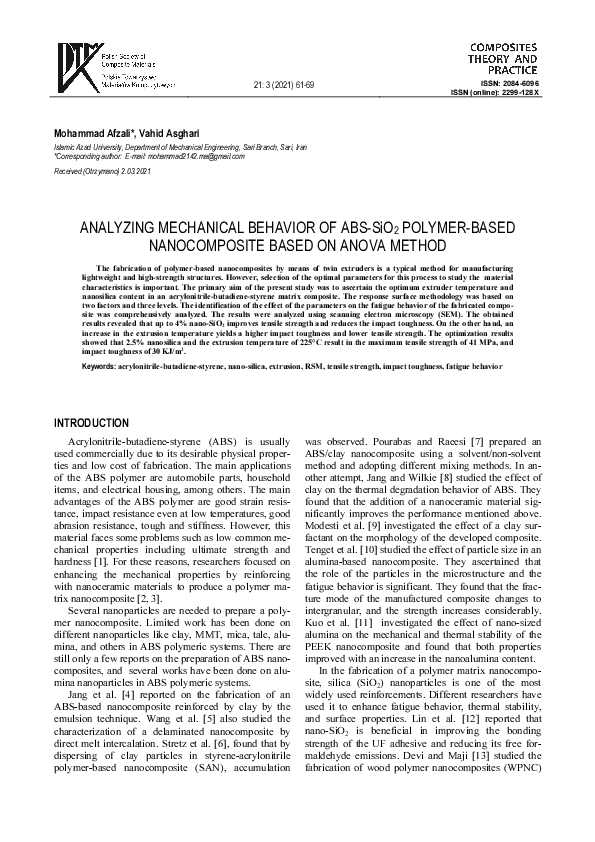 (PDF) ANALYZING MECHANICAL BEHAVIOR OF ABS-SiO2 POLYMER-BASED ...