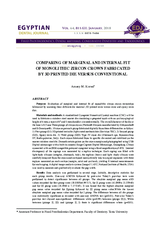 (PDF) Comparing of Marginal and internal fit of Monolithic Zircon crown ...