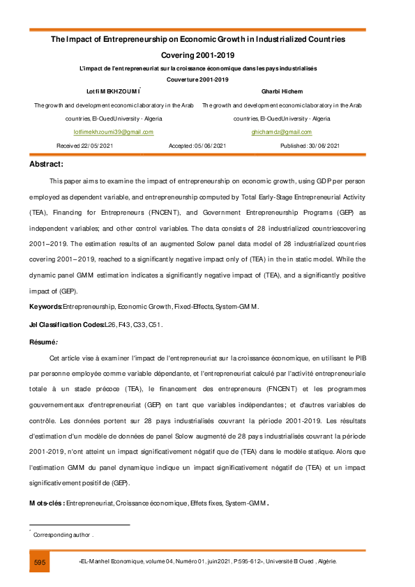 (PDF) The Impact of Entrepreneurship on Economic Growth in ...