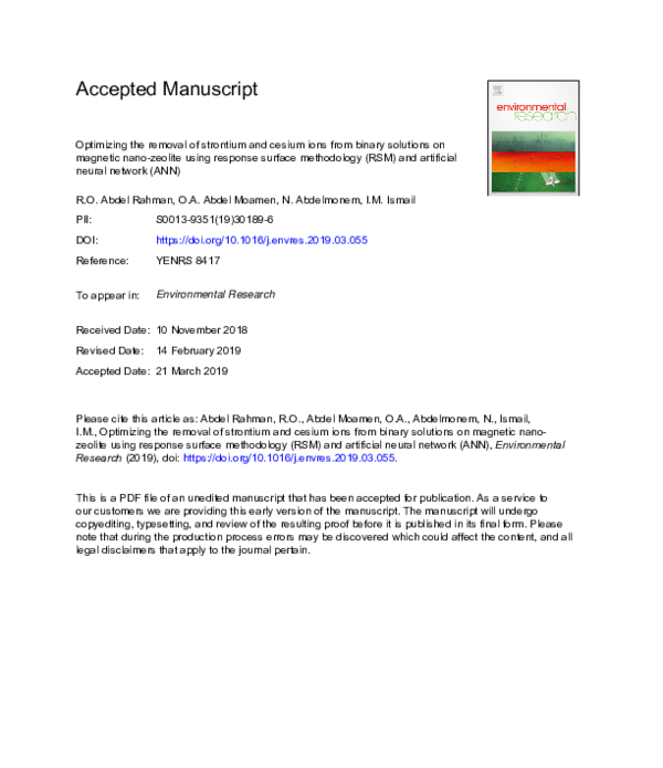 (PDF) Optimizing the removal of strontium and cesium ions from binary ...