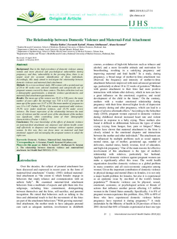 (PDF) The Relationship between Domestic Violence and Maternal- Fetal ...