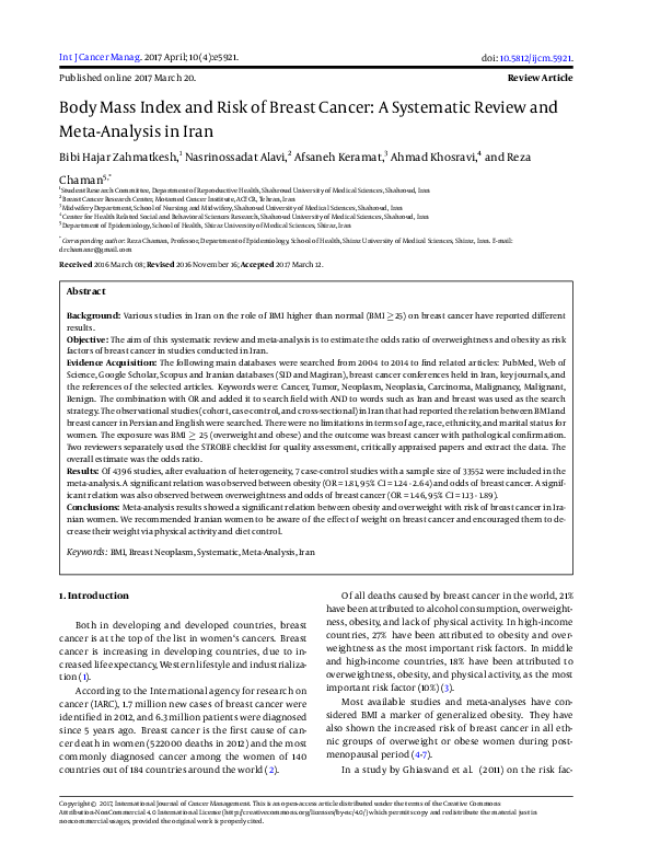 (PDF) Body Mass Index and Risk of Breast Cancer: A Systematic Review ...