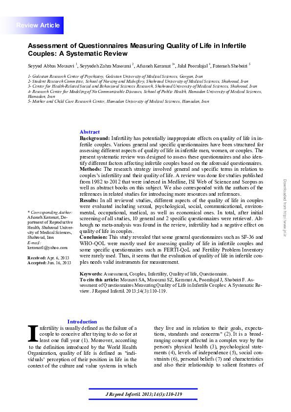 (PDF) Assessment of questionnaires measuring quality of life in