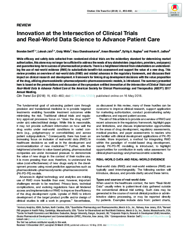 (PDF) Innovation at the Intersection of Clinical Trials and Real-World ...