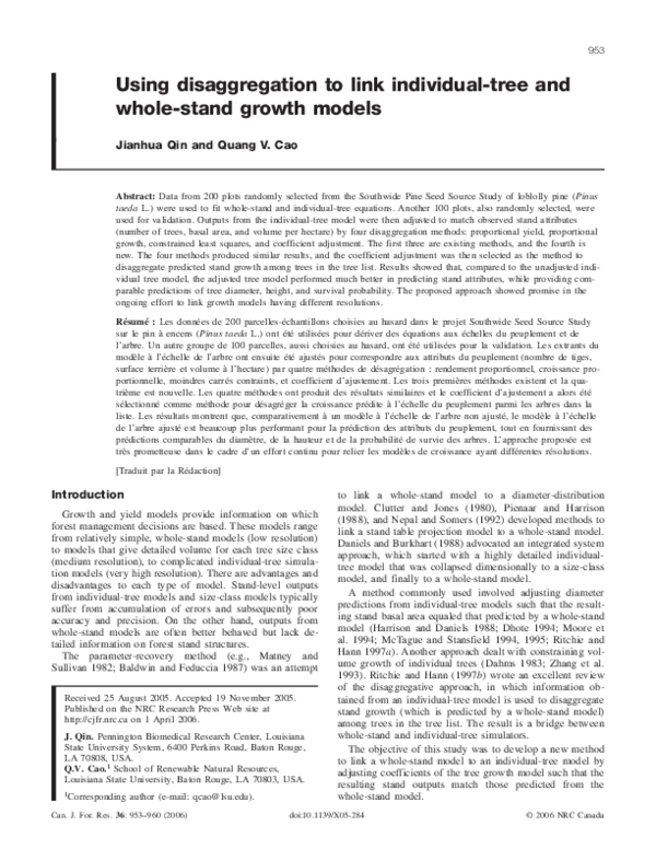 (PDF) Using disaggregation to link individual-tree and whole-stand ...