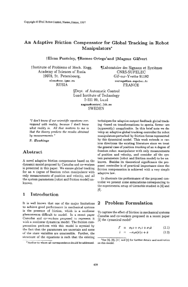 (PDF) An adaptive friction compensator for global tracking in robot ...
