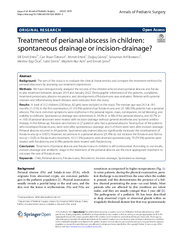 (PDF) Treatment of perianal abscess in children: spontaneous drainage ...