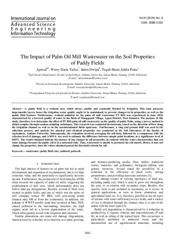 (PDF) The Impact of Palm Oil Mill Wastewater on the Soil Properties of ...