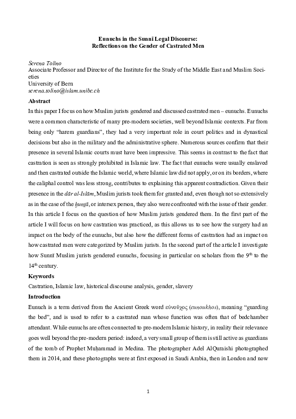 (PDF) Eunuchs in the Sunnī Legal Discourse: Reflections on the Gender ...