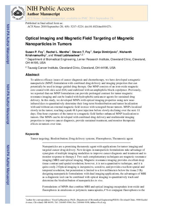 (PDF) Optical Imaging and Magnetic Field Targeting of Magnetic ...