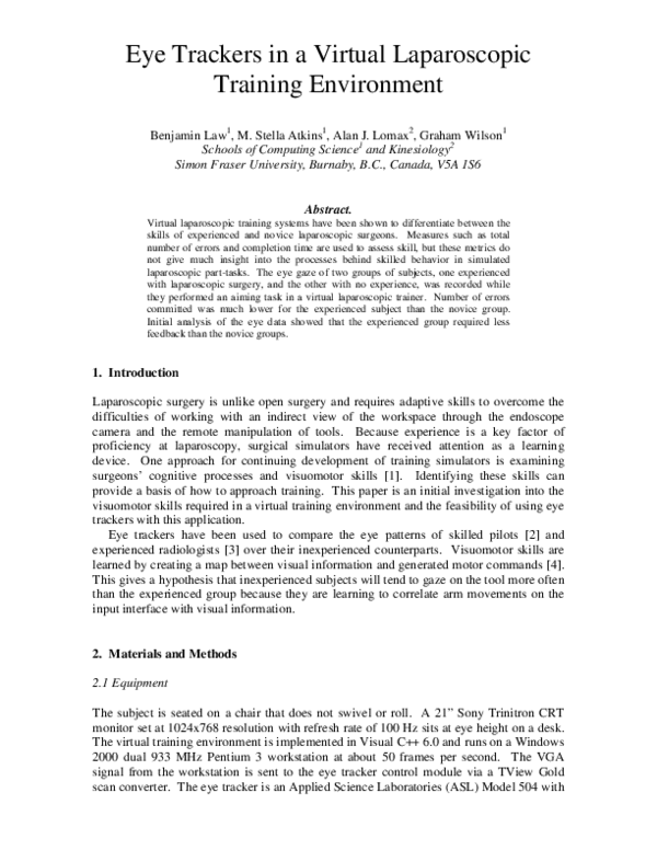 (PDF) Eye trackers in a virtual laparoscopic training environment