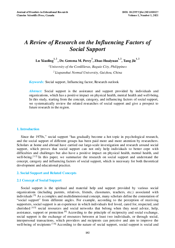 (PDF) A Review of Research on the Influencing Factors of Social Support