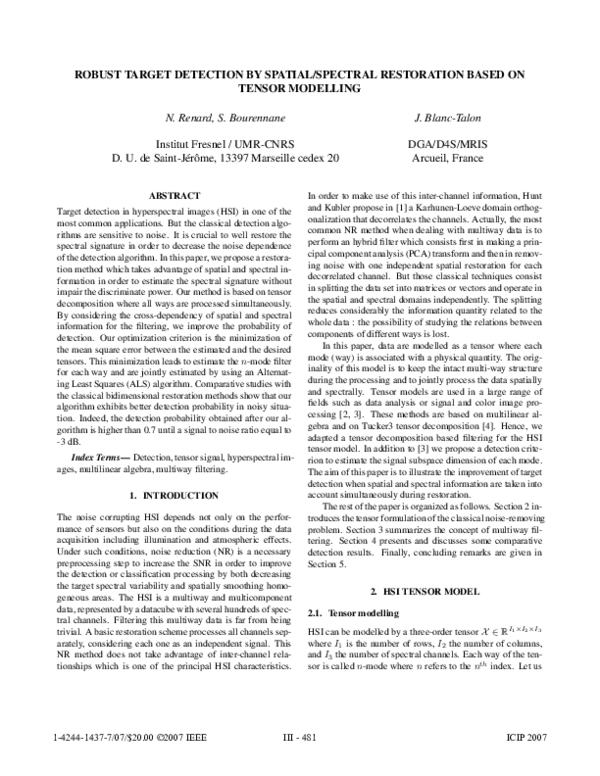 (PDF) Robust Target Detection by Spatial/Spectral Restoration Based on ...