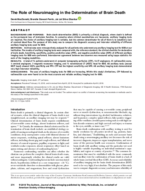 (PDF) The Role of Neuroimaging in the Determination of Brain Death