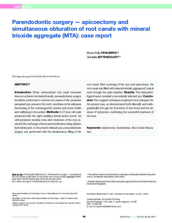 (PDF) Parendodontic surgery — apicoectomy and simultaneous obturation ...