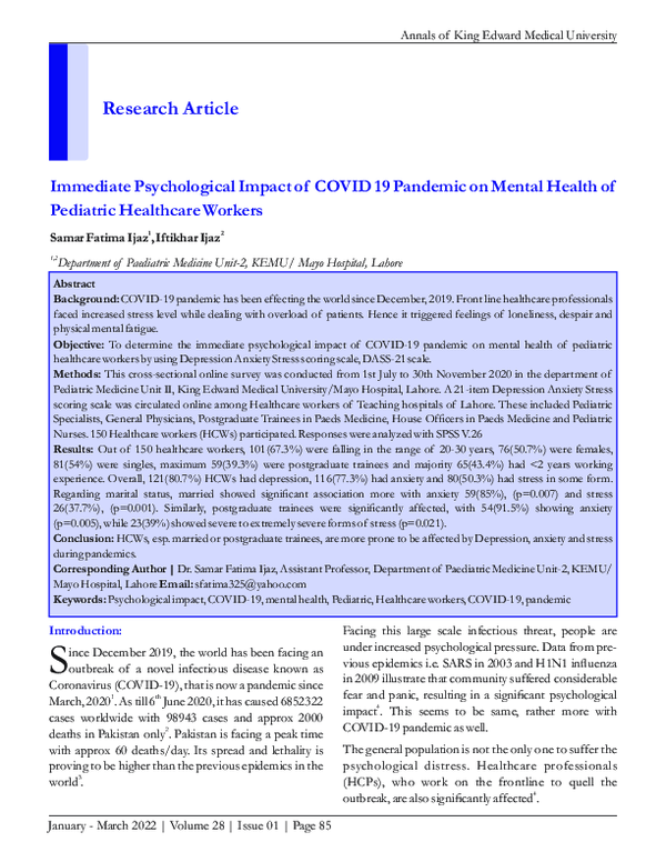 (PDF) Immediate Psychological Impact of COVID 19 Pandemic on Mental ...
