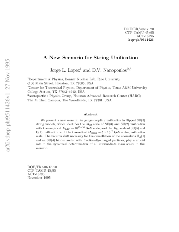 (PDF) New Scenario for String Unification