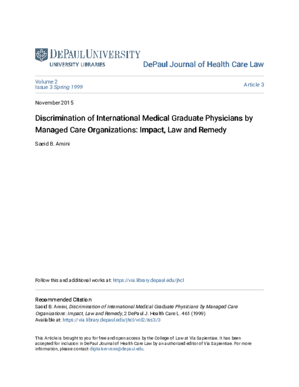 (PDF) Discrimination of International Medical Graduate Physicians by ...
