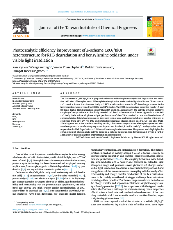 (PDF) Photocatalytic efficiency improvement of Z-scheme CeO2/BiOI ...