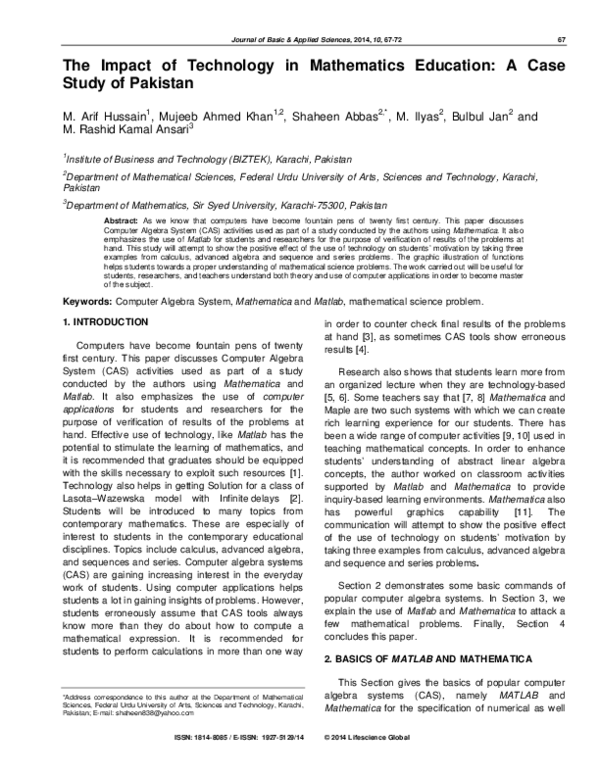  pdf the impact of technology in mathematics education a case study