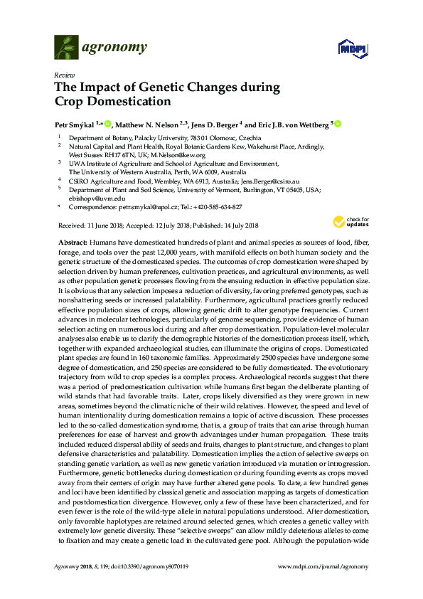 (PDF) The Impact of Genetic Changes during Crop Domestication