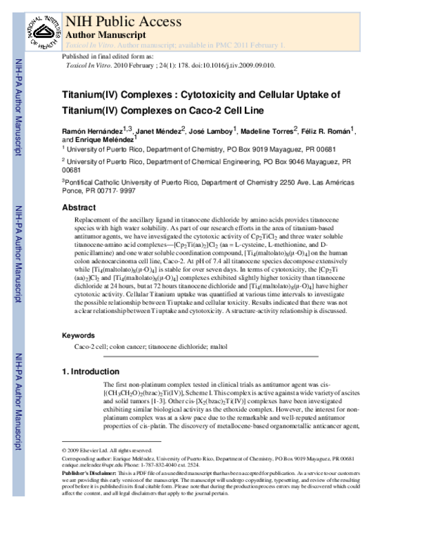 (PDF) Titanium(IV) complexes: Cytotoxicity and cellular uptake of ...