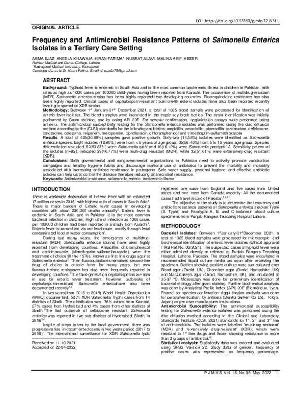 (PDF) Frequency and Antimicrobial Resistance Patterns of Salmonella ...
