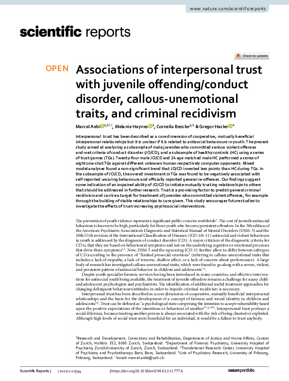 (PDF) Associations of interpersonal trust with juvenile offending ...