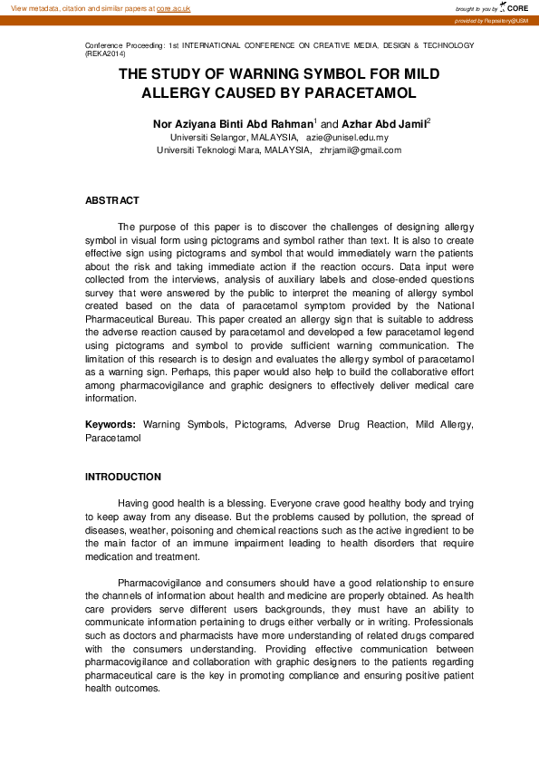 (PDF) The Study Of Warning Symbol For Mild Allergy Caused By Paracetamol