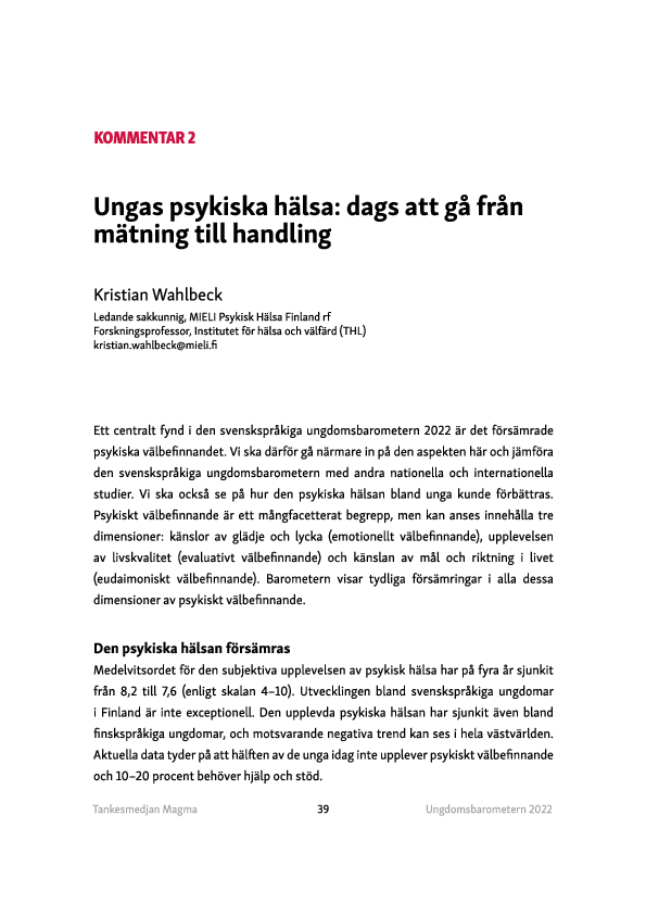 (PDF) Ungas psykiska hälsa: dags att gå från mätning till handling