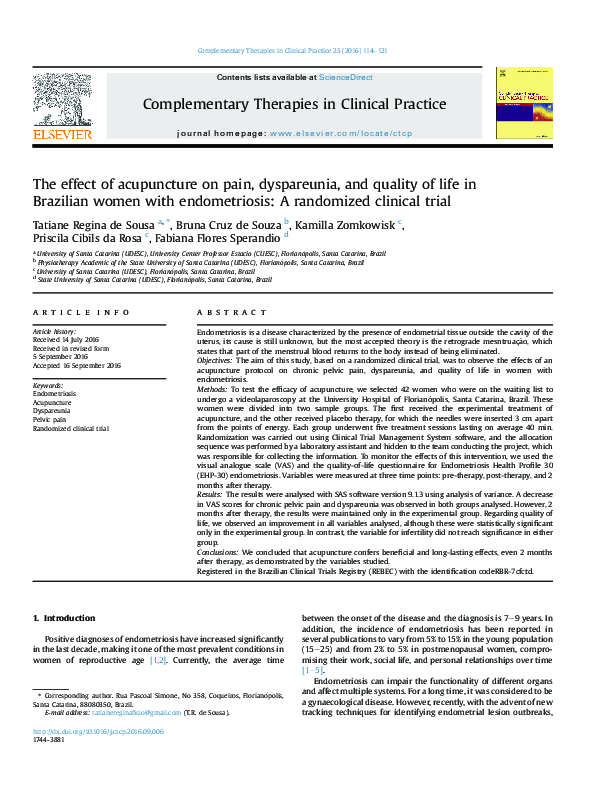 (PDF) The effect of acupuncture on pain, dyspareunia, and quality of ...